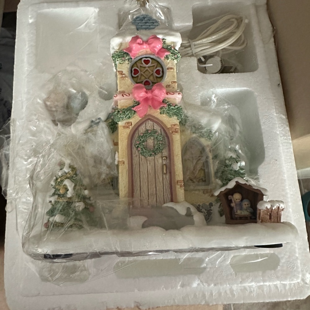 Precious Moments Holiday “Holy Night Chapel”  with Pink and Green Accents